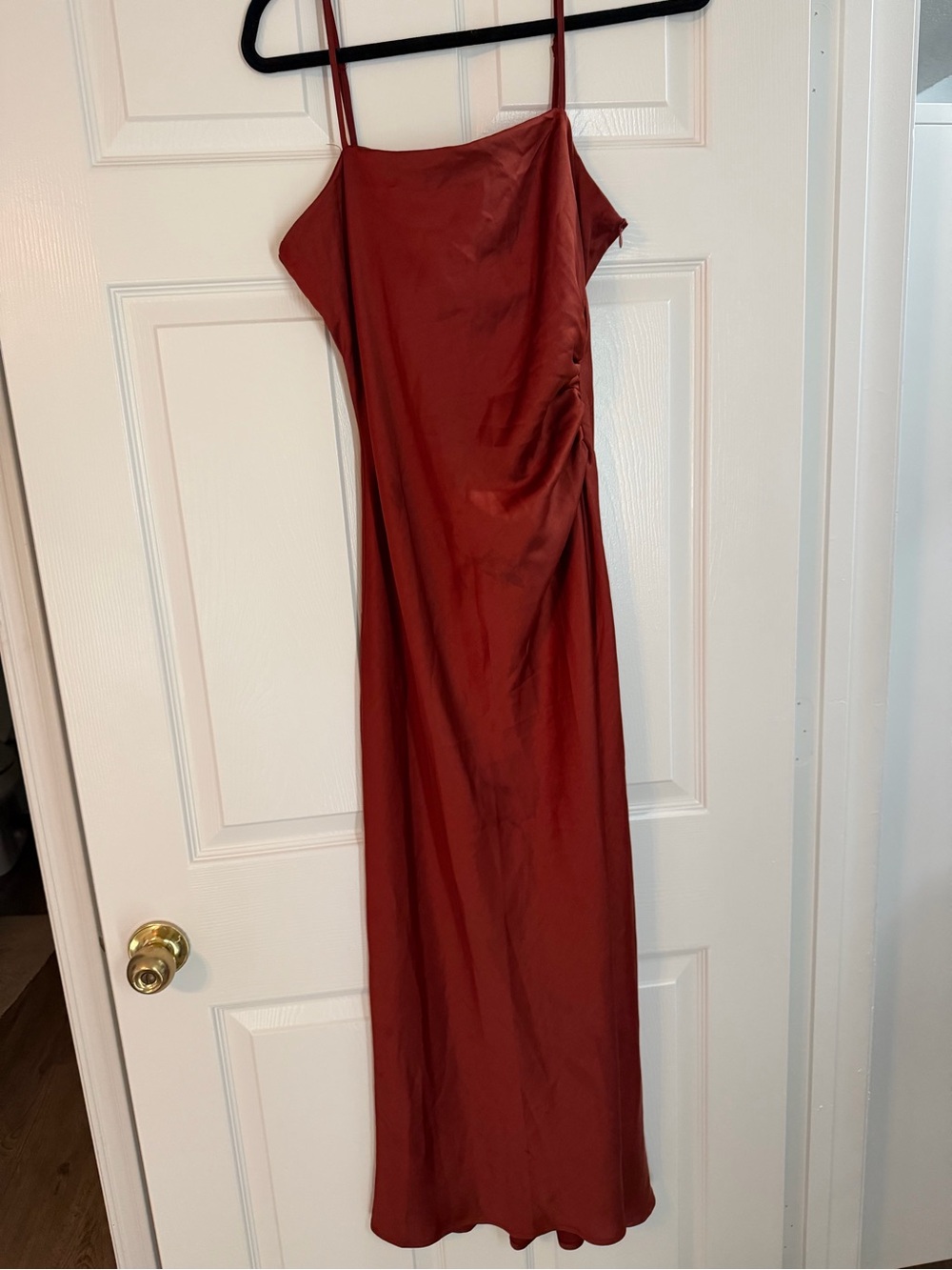 House of Harlow 1960 Rust Satin Ruched Maxi Dress L